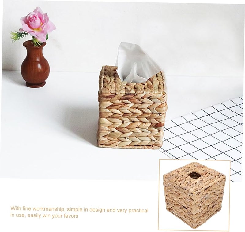 حامل صندوق المناديل المنسوج من القش مكعب التخزين على الطراز العتيق - Image 5